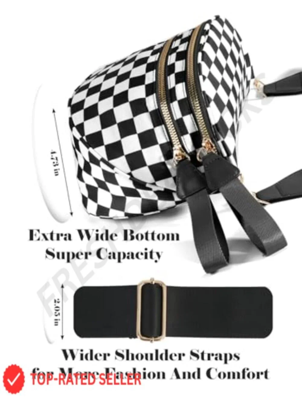 Checkered Crossbody Bag Fanny Pack Belt Bag with Adjustable Strap for Women